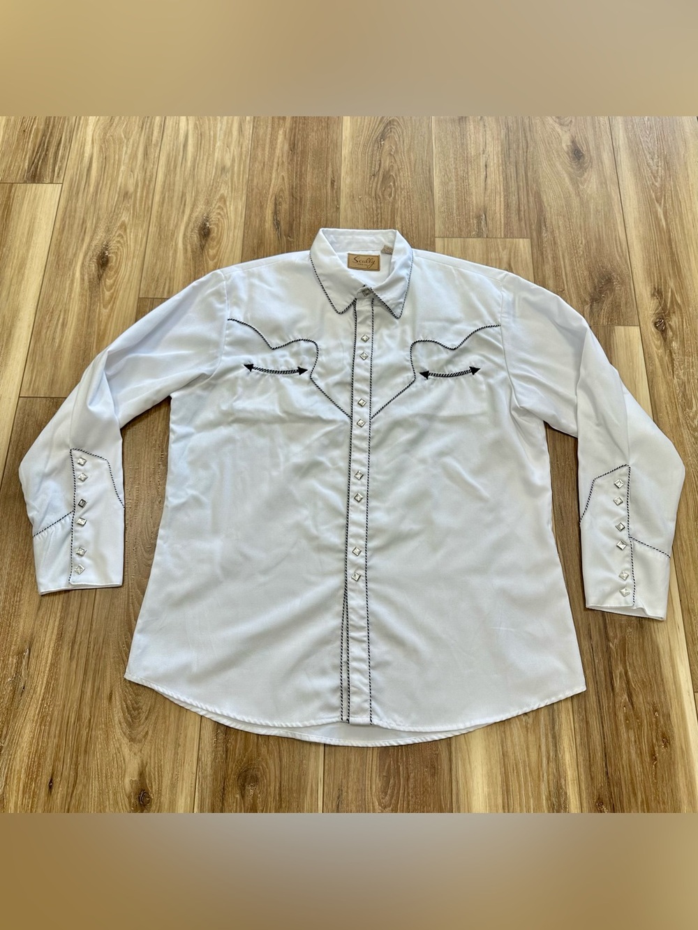 Scully Rope Detailed Western Diamond Snap Button Up Rayon Blend Western Shirt XL